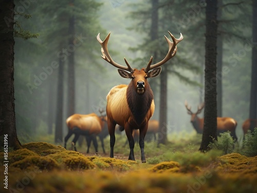 View of wild elk out in nature