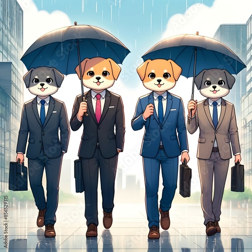 Business dog on a Rainy Day