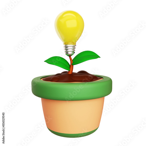 plants and light bulbs. 3d Green Energy Icon, Environmental Energy. photo