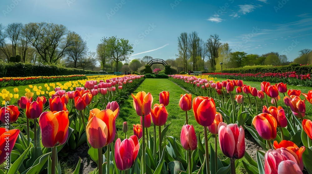 A dutch garden with bright tulips planted img A dutch garden with bright tulips planted img