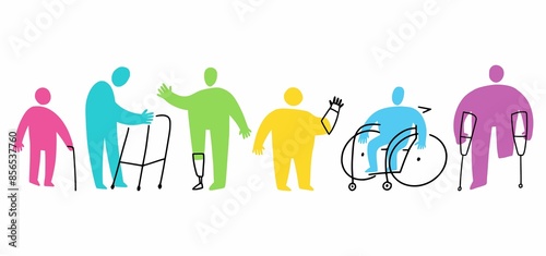 Vector collection of people with disabilities hand-drawn in doodle style	