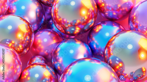 Shiny colored balls abstract background, 3d gold metallic glossy spheres wallpaper.