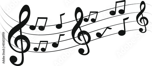 Music notes wave, Curve musical signs, sound wave line symbol, acoustic composition, Musical note, music sound, musical waves