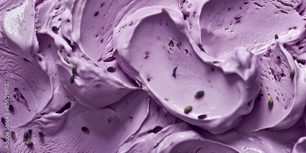 Obraz premium Artisanal blueberry lavender ice cream, an image of artisanal blueberry lavender ice cream, its purple swirls and creamy texture against a white background