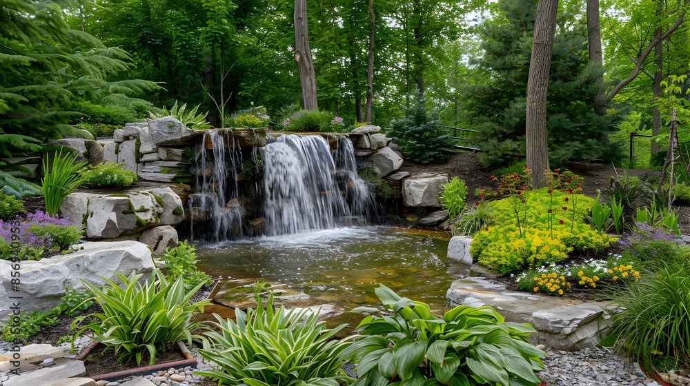 Naklejka premium A landscape with a picturesque waterfall flowing image