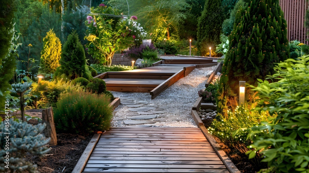 Landscaped area with a cozy wooden terrace img Landscaped area with a cozy wooden terrace img