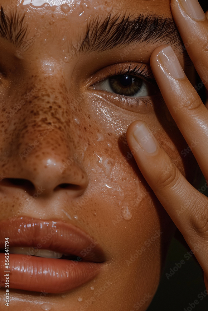 Ultra-Detailed Close-Up Photo of a Young Woman, Touching Her Face with Healthy Skin Ultra-Detailed Close-Up Photo of a Young Woman, Touching Her Face with Healthy Skin