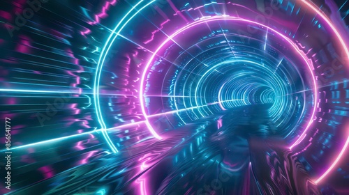 Wallpaper Mural abstract futuristic background portal tunnel with pink blue and green glowing neon moving high speed wave lines and flare lights. Data transfer concept Science style wallpaper Torontodigital.ca