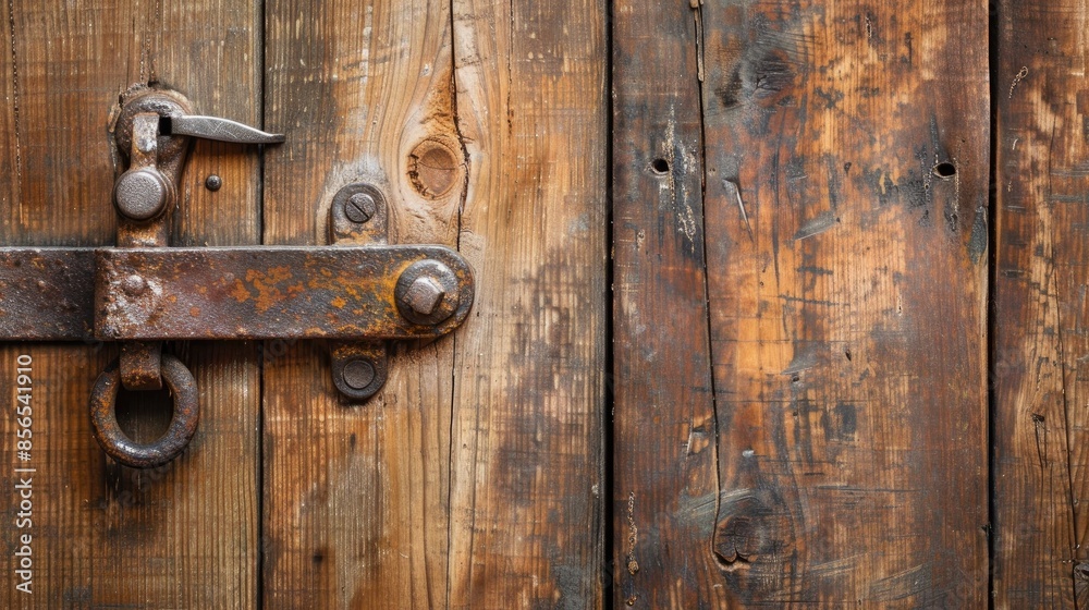 Antique window latch hook on wooden wall with space for text Antique window latch hook on wooden wall with space for text