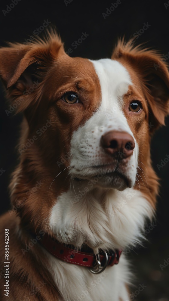aesthetic image of a red and white bicolor dog closeup background