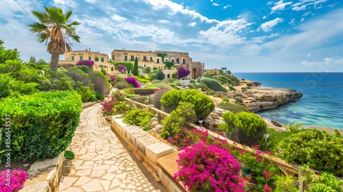 A maltese garden with flowerbeds of bright img photo