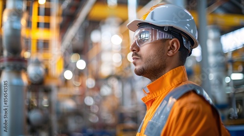Industrial engineer wearing safety gear in a chemical plant
