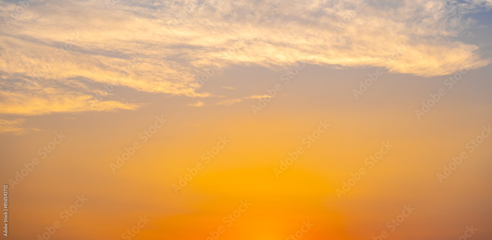 Enjoy a panoramic view of the skyline. The sun rises in the morning sky with colorful clouds. and beautiful cloud patterns In the soft light of the morning
Enjoy a panoramic view of the skyline. The sun rises in the morning sky with colorful clouds. and beautiful cloud patterns In the soft light of the morning