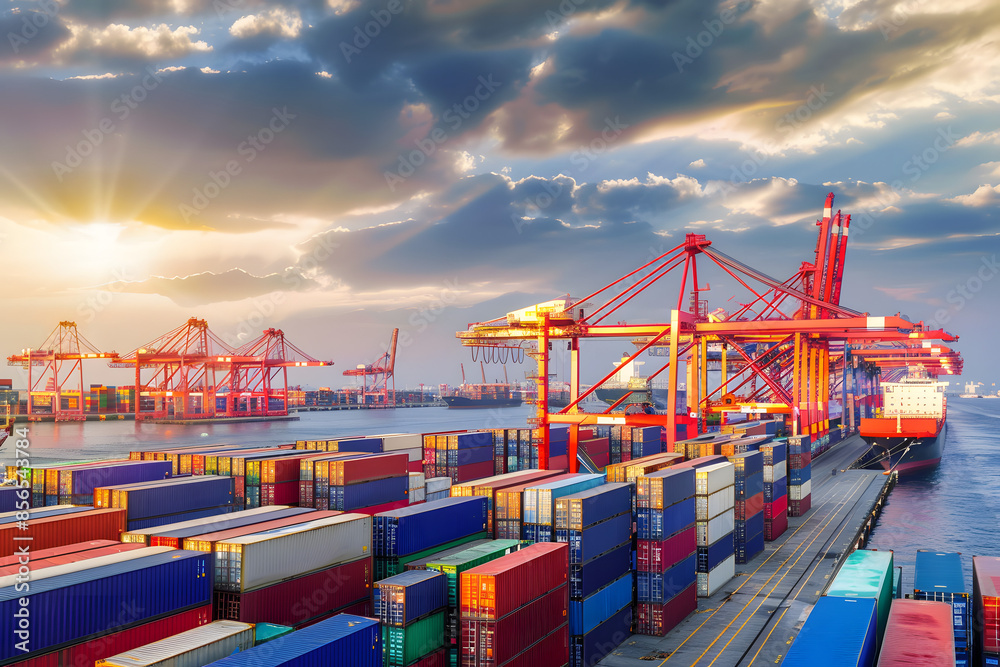 Naklejka premium Container Port and Customs Duties: The Heartbeat of International Logistics