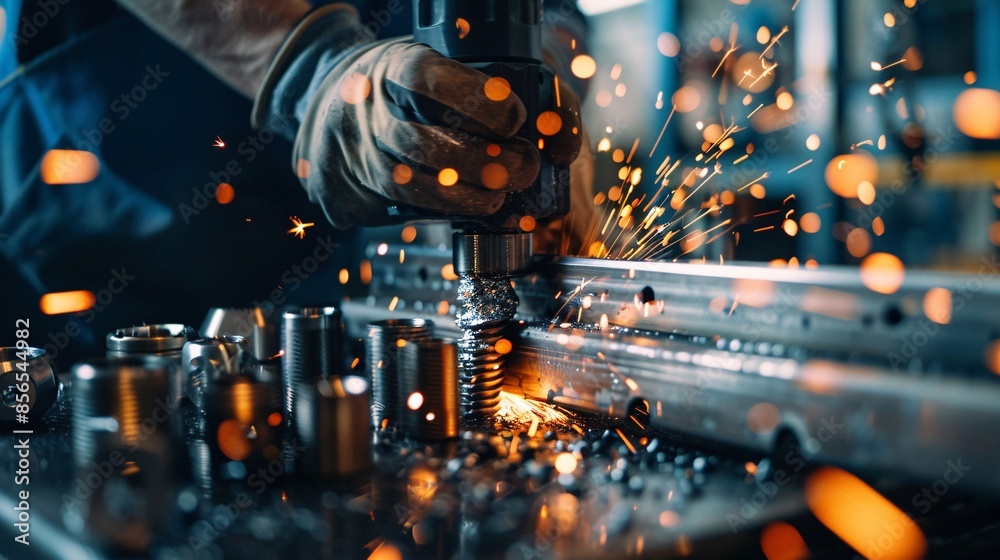 Industrial engineer using a planing machine on metal parts Industrial engineer using a planing machine on metal parts