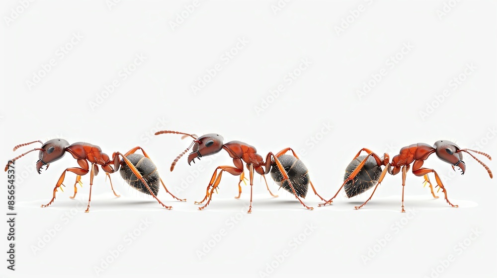 Fototapeta premium Three ants in detailed side view