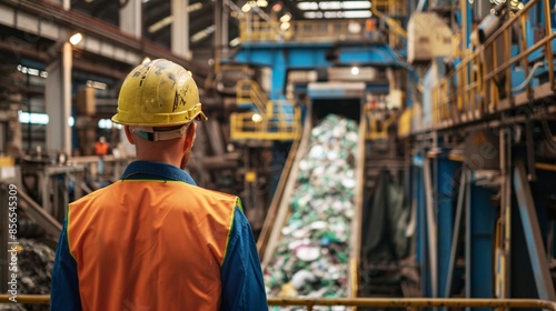 Engineer in a textile recycling plant operating machinery