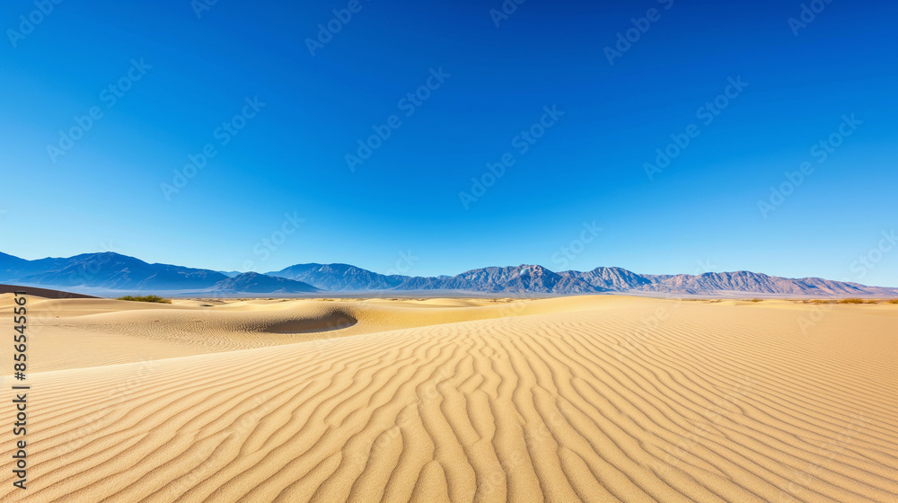 A stunning landscape of the desert with a wide expanse of golden sand and clear blue skies. A stunning landscape of the desert with a wide expanse of golden sand and clear blue skies.