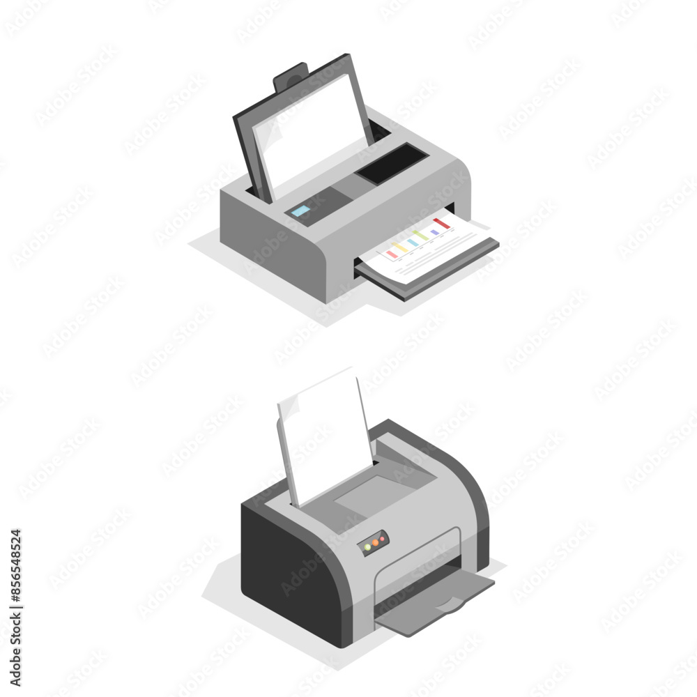 Printer that can print in color and black and white icons vector. Printer that can print in color and black and white icons vector.