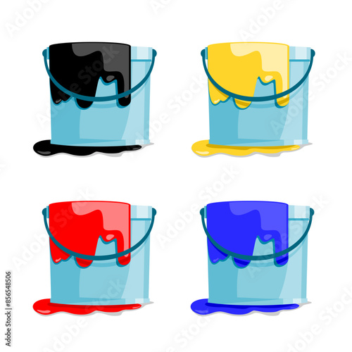 
Paint bucket with many colors and paints icons vector.