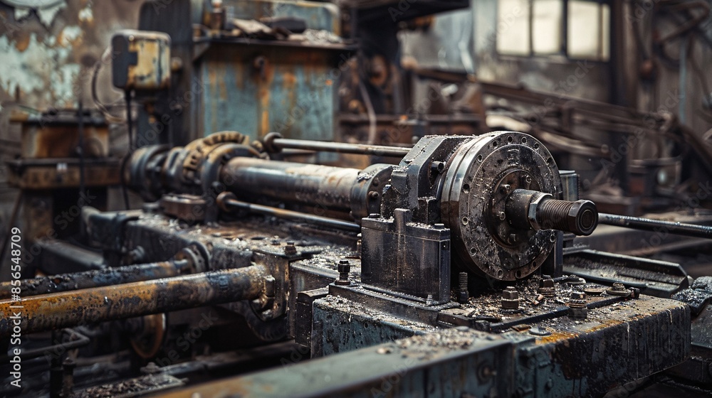 Rusted metal lathe in a deserted factory Rusted metal lathe in a deserted factory