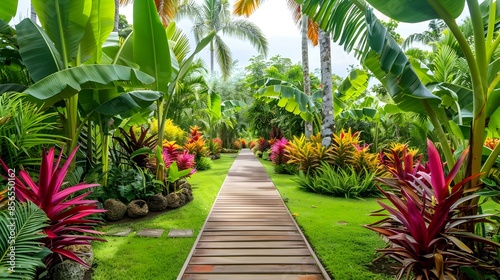 Tropical garden with banana trees image