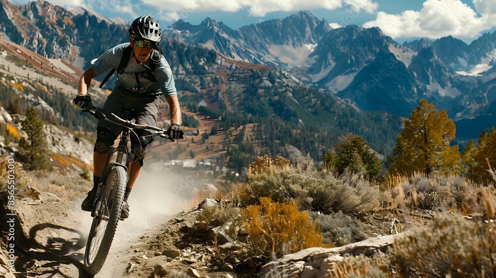 Adventurous Mountain Biking Through Rugged Landscape Adventurous Mountain Biking Through Rugged Landscape