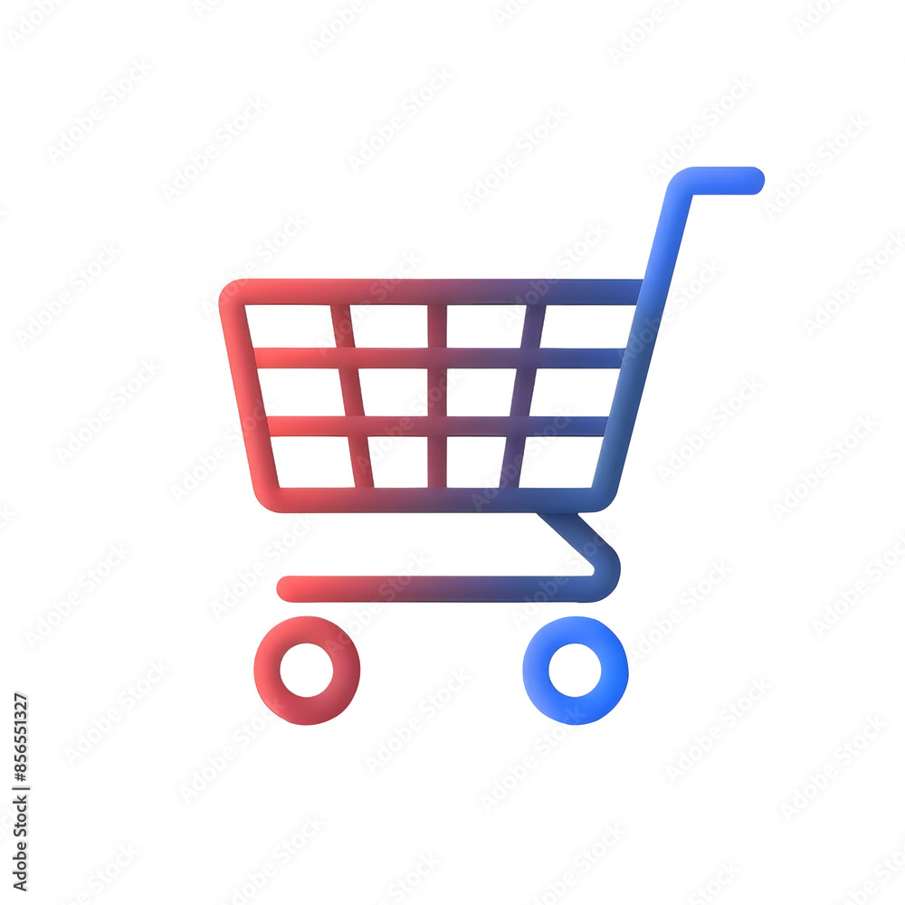 Modern digital shopping cart icon in gradients of red and blue, symbolizing online retail, e-commerce, and digital shopping solutions, isolated on a white background, transparent background. Modern digital shopping cart icon in gradients of red and blue, symbolizing online retail, e-commerce, and digital shopping solutions, isolated on a white background, transparent background.