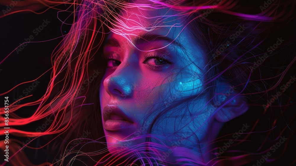 Neon Glitch Elegance: Black Portrait Fusing Timeless Beauty and Modern Digital Artistry Neon Glitch Elegance: Black Portrait Fusing Timeless Beauty and Modern Digital Artistry