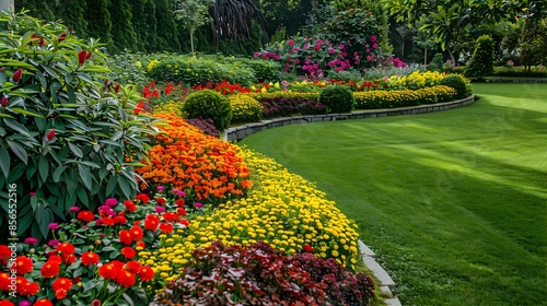 Elements of lawns with colorful flower beds img