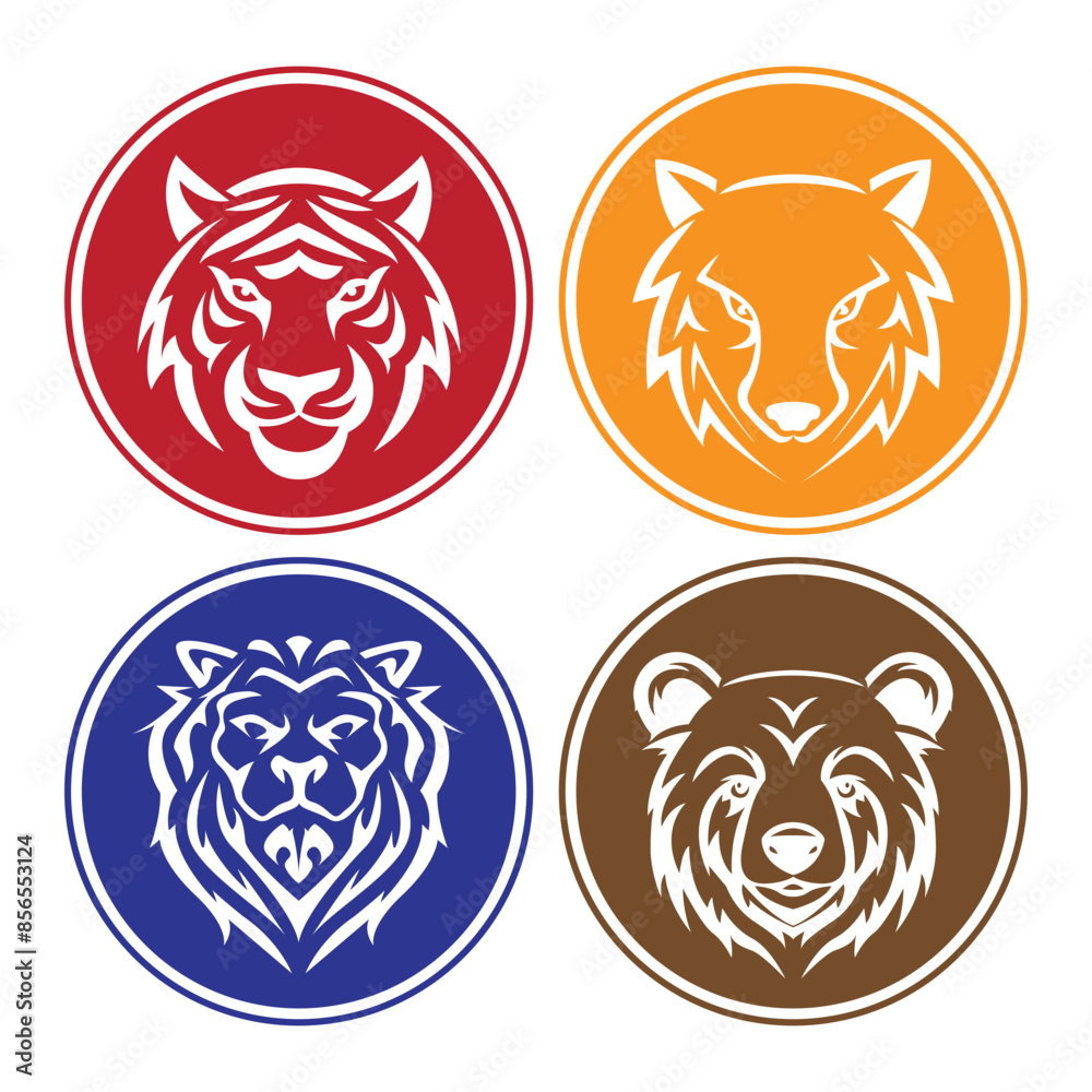 Wild Animal Head Round Badge Vector Illustration Wild Animal Head Round Badge Vector Illustration