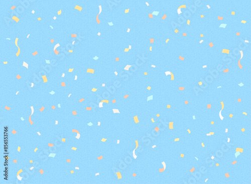 カラフルな紙吹雪が舞う青い背景イラスト