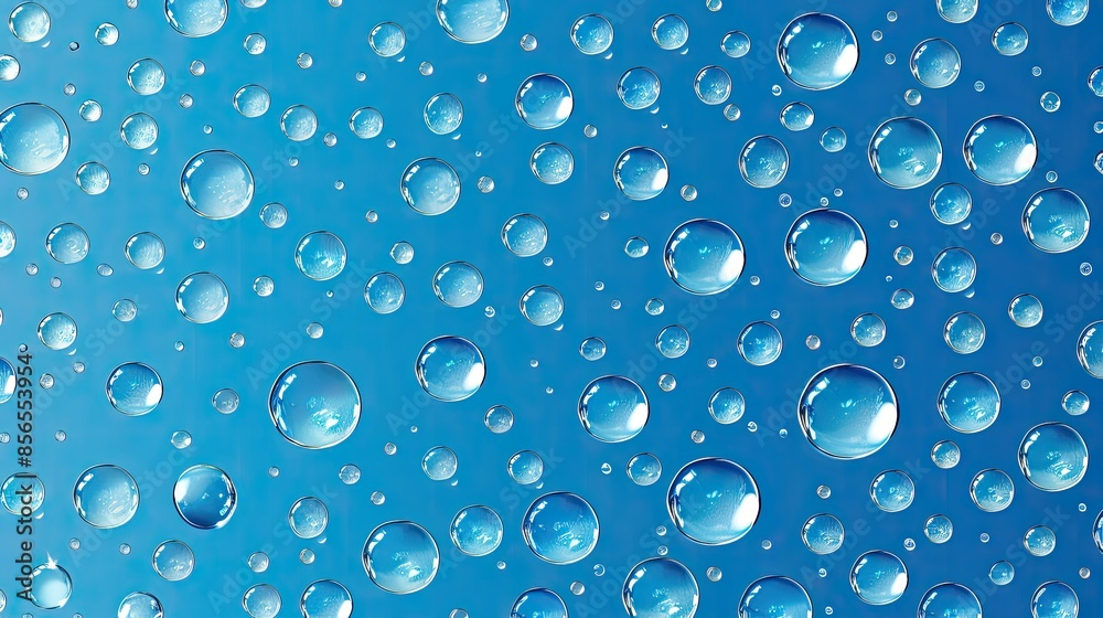 Water drops or oil bubbles on blue background 