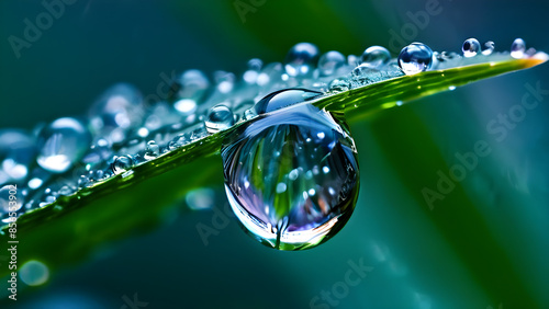 water drops on a green leaf