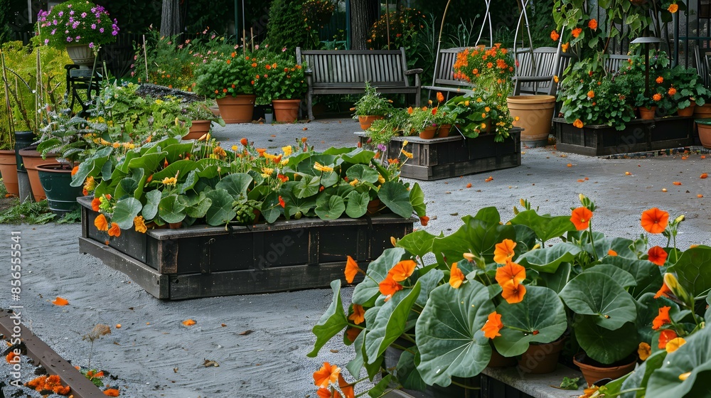 Obraz premium Seedlings of nasturtium flowers surrounded by decoration img