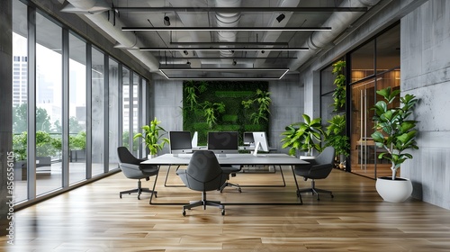 An office with ceilings and panoramic windows picture photo