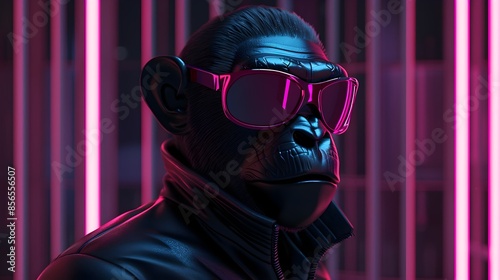 Enigmatic Synthwave Simian Anthropomorph in Serene Pose