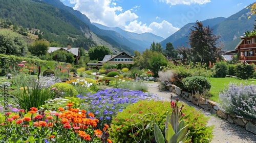 An andorran garden with flowerbeds of colorful picture