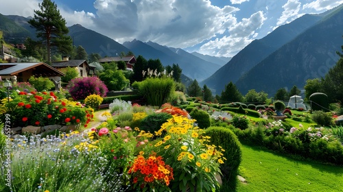 An andorran garden with flowerbeds of colorful image photo