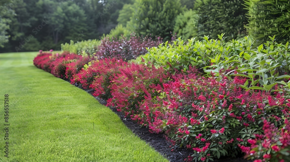 Borders with dwarf barberries create bright red picture Borders with dwarf barberries create bright red picture