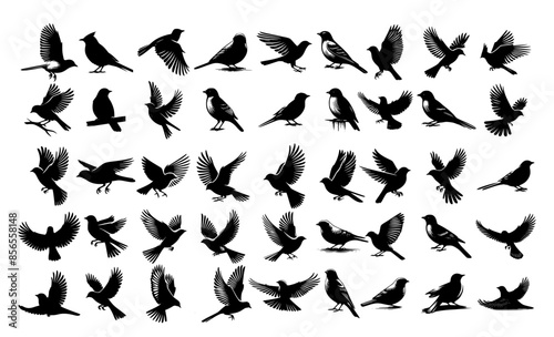 Flying dove silhouettes, pigeon silhouette vector, set of black bird silhouettes.