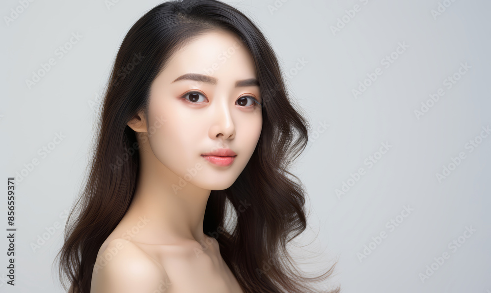 Beautiful young asian woman with clean fresh skin on white background, Face care, Facial treatment, Cosmetology, beauty and spa Beautiful young asian woman with clean fresh skin on white background, Face care, Facial treatment, Cosmetology, beauty and spa