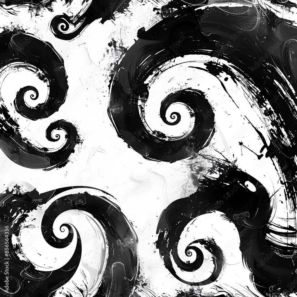 Abstract black and white swirl pattern with dynamic brush strokes ...