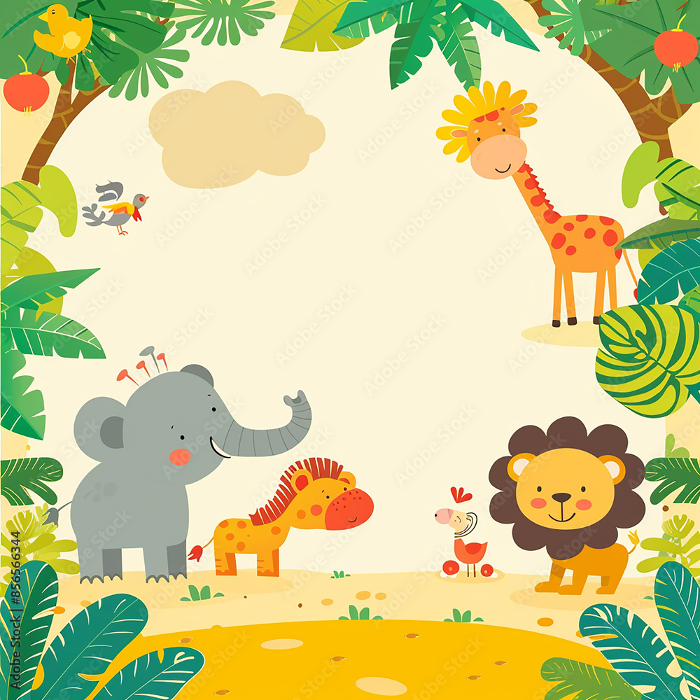 Obraz premium A colorful, playful safari-themed birthday invitation made with generative AI