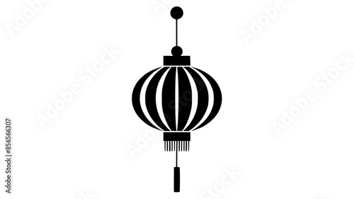 Minimalist Black and White Lantern Illustration, A simple black and white illustration of a traditional hanging lantern, showcasing minimalist design and cultural symbolism.