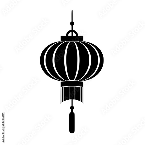 Minimalist Black and White Lantern Illustration, A simple black and white illustration of a traditional hanging lantern, showcasing minimalist design and cultural symbolism.