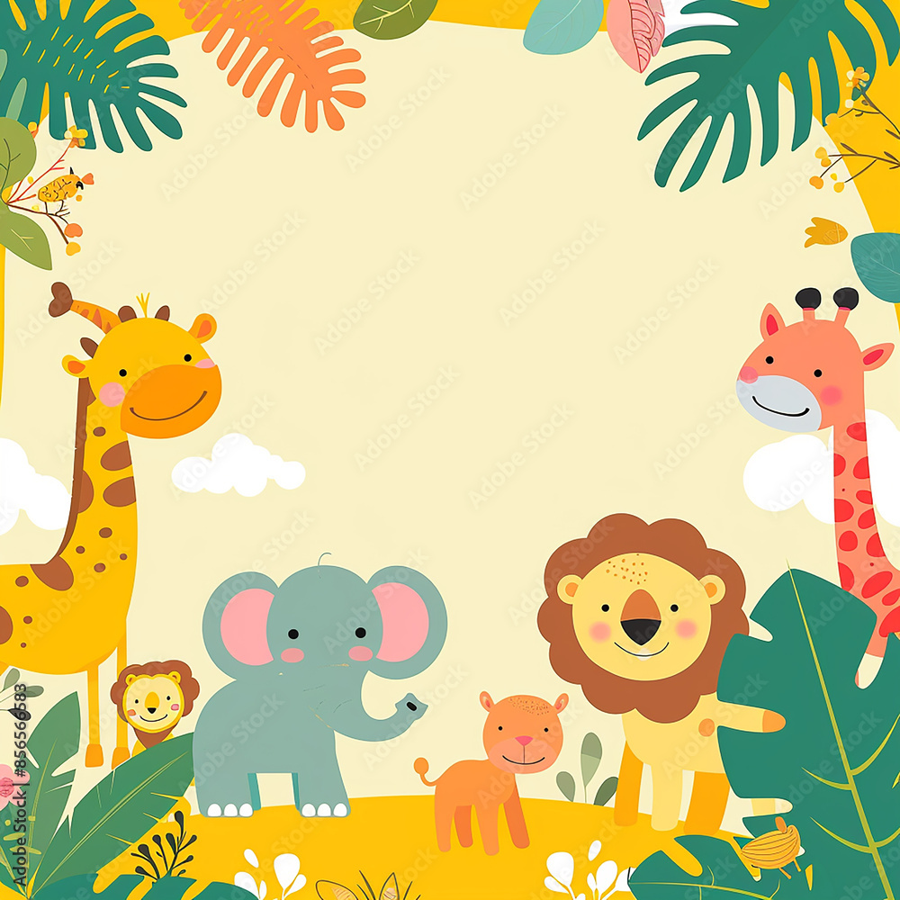 Naklejka premium A colorful, playful safari-themed birthday invitation made with generative AI