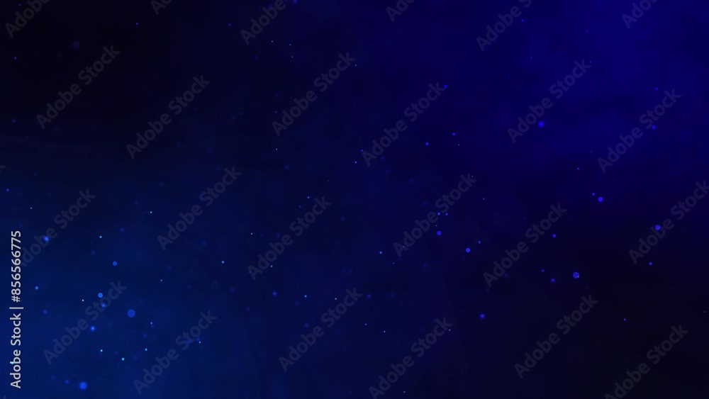 Blue Particles flying in the air on blue dark Background. 4K dust particles for videos and compositions.