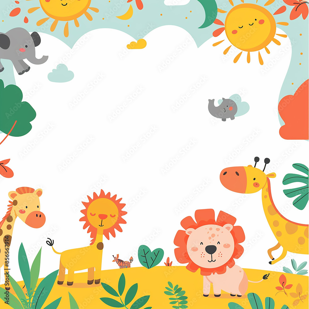 Naklejka premium A colorful, playful safari-themed birthday invitation made with generative AI