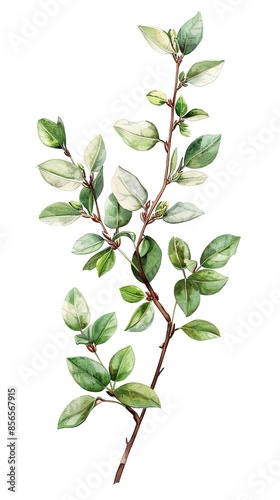 Artistic illustration of a lush green leaf branch with vibrant details, perfect for botanical designs or nature-themed projects.